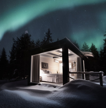 Iisakki Glass Village - upea majoituskohde revontulien katseluun. Kuva: Ruka Safaris